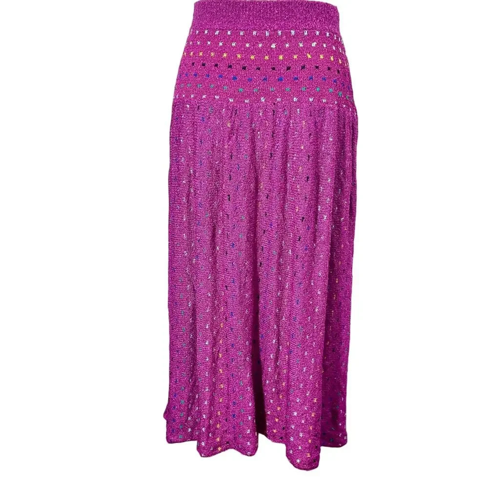Vintage 80s Brenda French Magenta French Loom Skirt Scarf Set 25